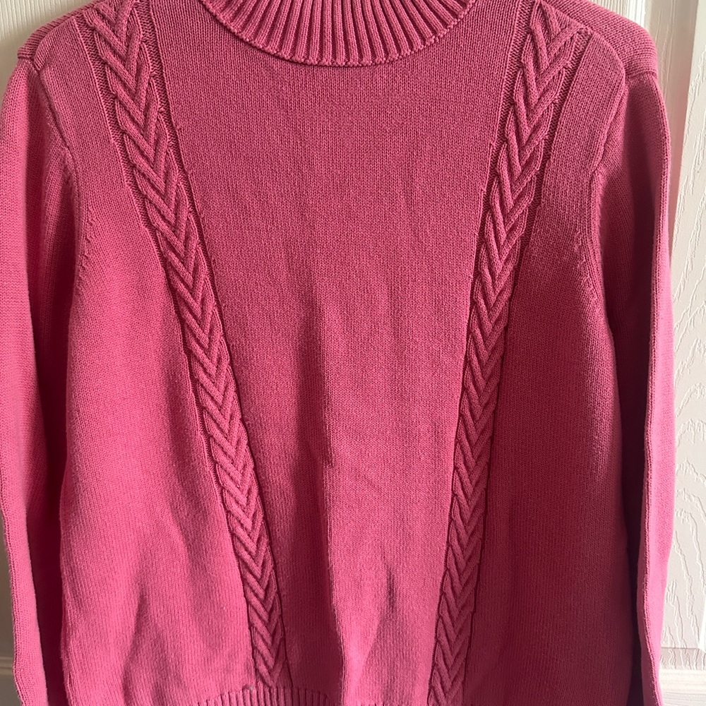 Karen Scott Pink Cowl Neck Cable Knit Sweater